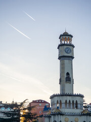 Obraz premium chacha fountain.City architecture. Unusual building. Tall buildings. Autumn atmosphere in the city.