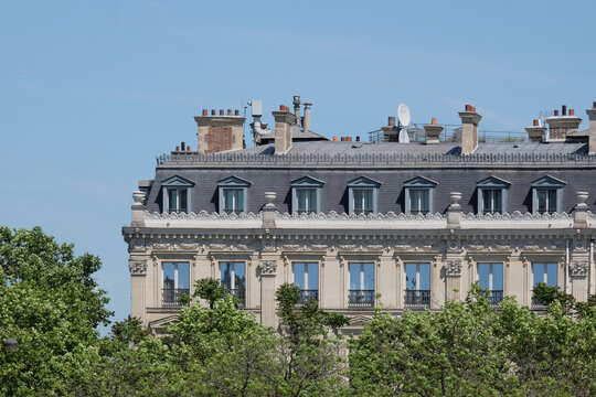 Parisian apartment building in summer