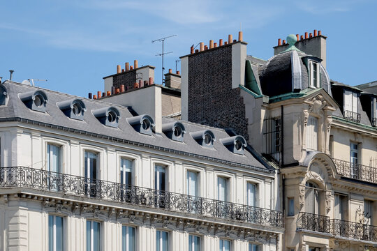 Parisian apartment building in summer