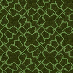 Green retro 1960s linen seamless pattern. Forest style vintage for decorative backdrop. Mid century moss old-fashioned geometric design. 