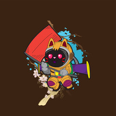 cat with astronaut costume illustration for logo, notebook, and background
