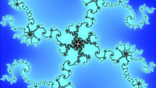 Mandelbrot fractal spiral infinite zoom in blue and