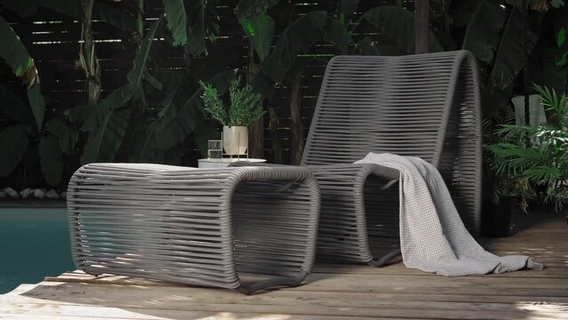 Designer lounge chair made of gray rope