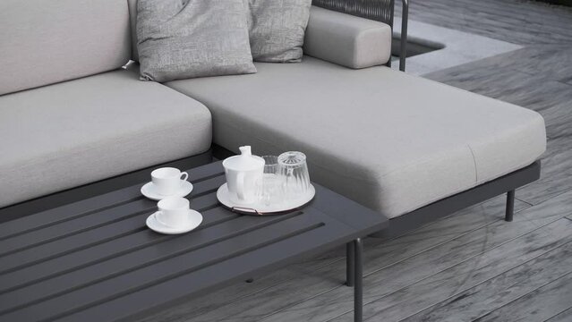 Luxury designer table with upholstered sofa