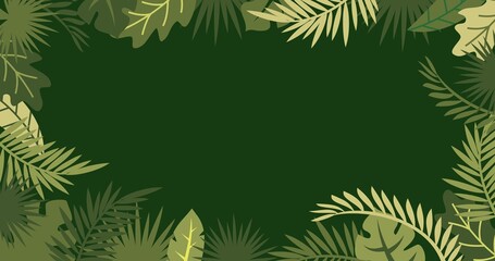 Fototapeta na wymiar a background illustration of dark green gradient floral leaves and plants around the screen