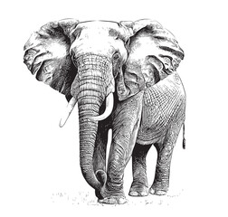 Elephant standing hand drawn engraving style sketch Vector illustration. © BigJoy