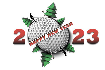 Happy New Year 2023 and golf ball