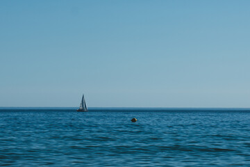 Blue sky and sea with a sailboat