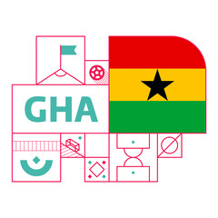 ghana flag for 2022 football Qatar world cup tournament. isolated National team flag with geometric elements for 2022 soccer or football Vector illustration