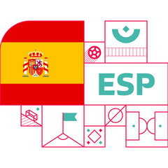 spain flag for 2022 football  Qatar world cup tournament. isolated National team flag with geometric elements for 2022 soccer or football Vector illustration