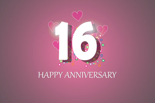 16th anniversary on pink background