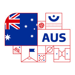 australia flag for 2022 football  Qatar world cup tournament. isolated National team flag with geometric elements for 2022 soccer or football Vector illustration