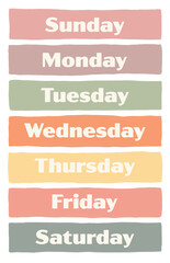 Obraz premium Days of the week in a Rainbow Boho Chic Theme 