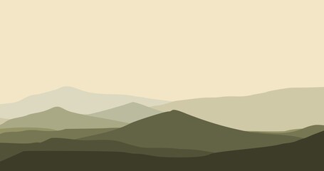 background illustration of vast expanse of misty mountains and hills