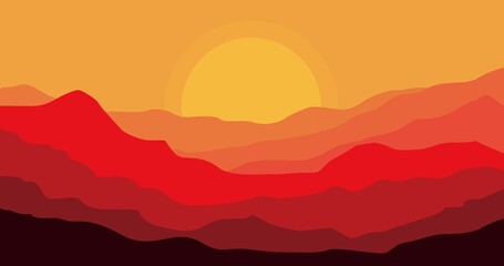 Fototapeta na wymiar background illustration of mountains and hills layered with twilight red gradations