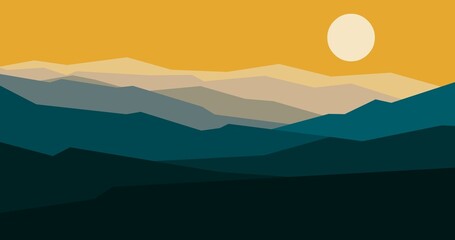 illustration of a background of mountains and hills layered with colorful gradations