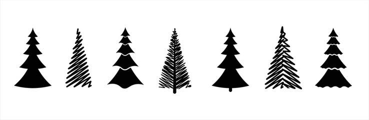 Obraz premium Christmas tree black icon. Christmas tree icon. Fir tree collection with different style. Fir tree symbol and sign. Vector illustration.