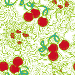 Christmas and New Year seamless pattern for wrapping paper, fabric print, textile design, decorative elements. Pine tree with xmas decoration. Hand drawn illustration. Cartoon style drawing.