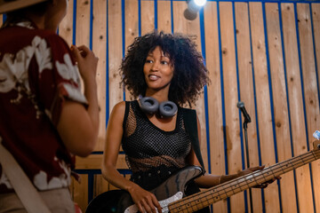 Female bass guitar player