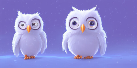 Snow Owl in Snowy Forest Scene Winter 