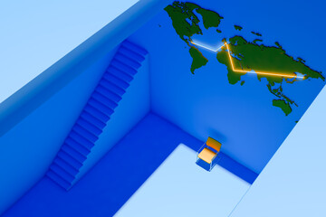 World map in an illuminated interior