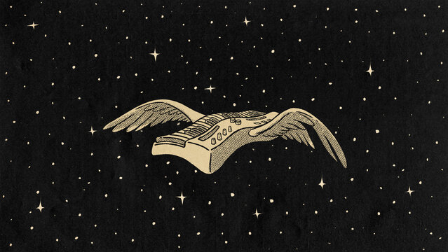 Keyboards With Wings Flying In The Universe