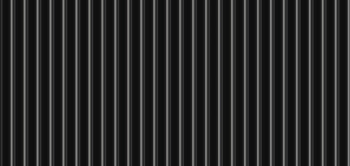 Vector vertical lines black plastic siding texture. Metal realistic urban wall. Roofing gray tile seamless pattern. Silver roof sheet background. Wall striped decor abstract design horizontal banner