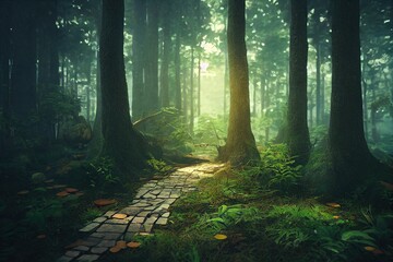 Obraz premium Misty path through the forest