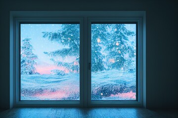 Fototapeta na wymiar Looking out the window to a winter wonderland