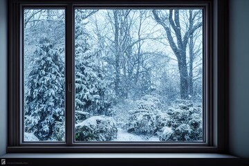 Fototapeta na wymiar Looking out the window to a winter wonderland Generative AI