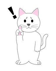 A white cat  gesturing with a finger: white background