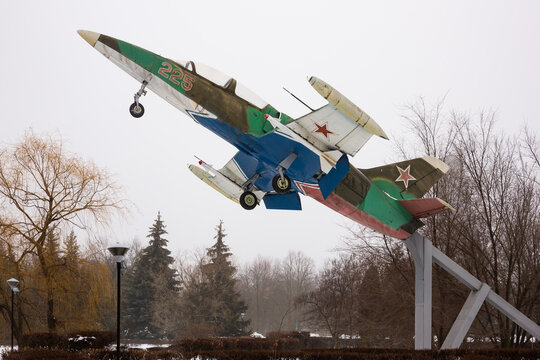 BALASHOV, RUSSIA - FEBRUARY 12, 2021: L-39 Albatross memorial aircraft