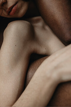 White woman's shoulder, Multiethnic Love Couple