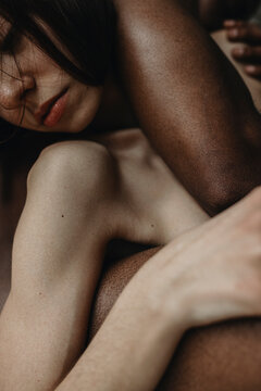 White woman's shoulder, Multiethnic Love Couple