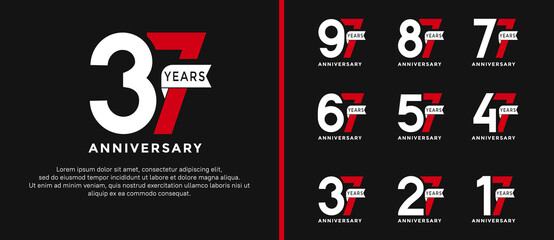 set of anniversary logo style white and red color and ribbon for celebration