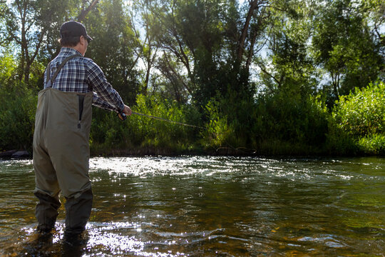 Fly Fishing Provo River Utah in deep water 