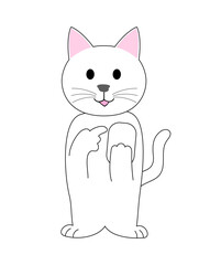 A white cat  using a mobile phone: white background