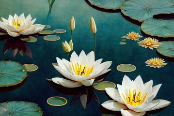 Water lilies , lotus flower floating on the water - obrazy, fototapety, plakaty