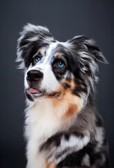 Obraz na płótnie Canvas happy mini australian shepherd puppy, studio shot portrait