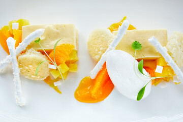 Gourmet dessert cake and ice cream