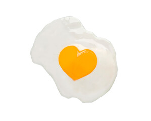 Tasty fried egg with yolk in shape of heart on white background, top view