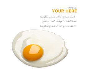 Tasty fried egg on white background. Space for design