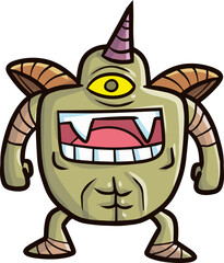 Funny powerful single eye monster cartoon illustration
