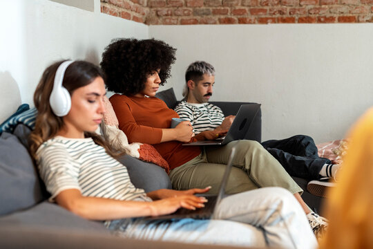 businesspeople working in apartment