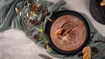 Christmas orange cake decorated with dried oranges