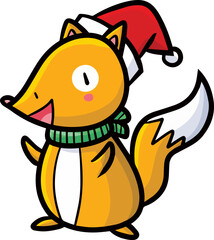 Funny and cute christmas fox cartoon character