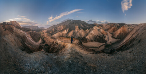Man posing In Landmannalaugar, a mountain range in Highlands, Iceland