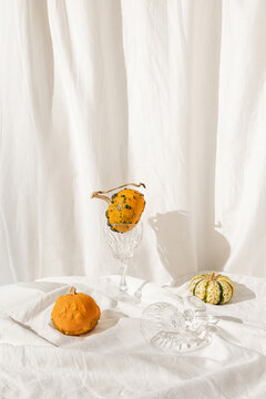 Halloween pumpkins arranged on the table