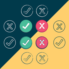 Collection round buttons with done sign, error and success, Modern minimal design
