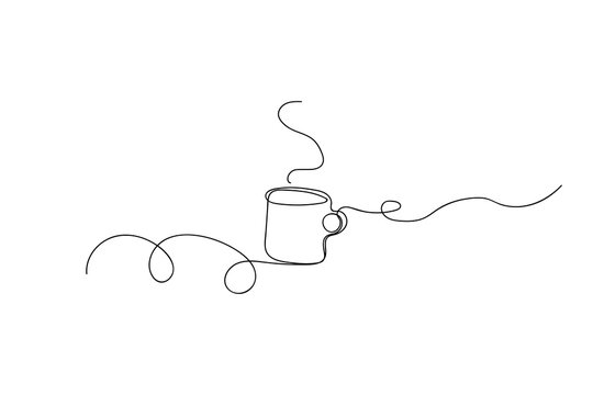 linear black tea cup line. Outline contour drawing. Vector illustration. Stock image.